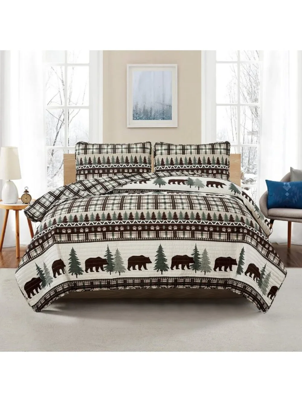 Reversible 3-Piece Quilt Set with Shams | Soft Lightweight Bedspread | Rustic